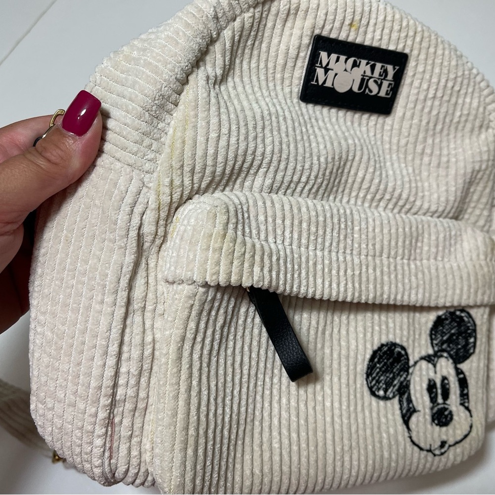 Cream and Black Mini Backpack with Textured Fabric - Picture 14 of 15